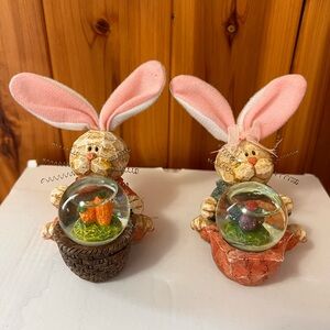 Ganz Resin Rabbit Bunny Snow Globes w/ Posable Ears Set of 2 Spring Whiskers HTF